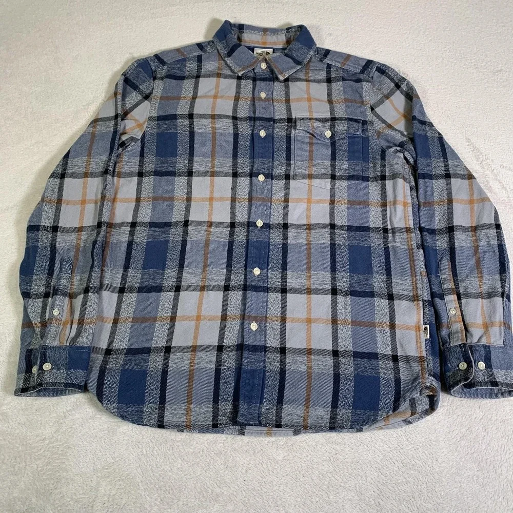 The North Face Shirt Mens Medium Blue Plaid Flannel Long Sleeve Button Up Casual